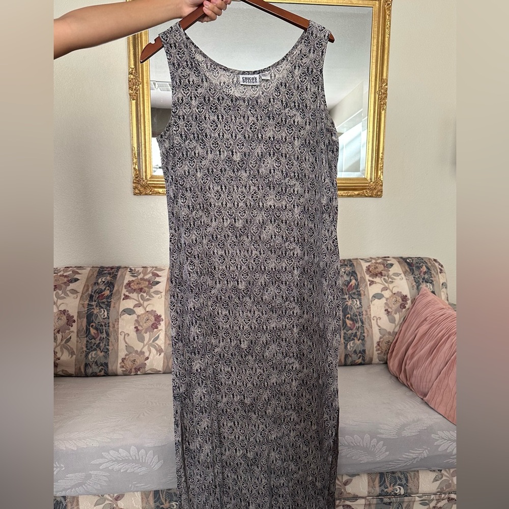 100% Silk Chico's Design Black and Gray Maxi Dress